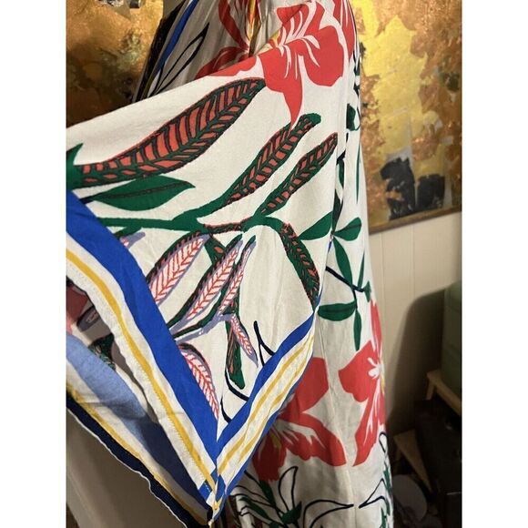 Flying Tomato Womens M/L Duster Kimono White Multi Hibiscus Print 3/4 Sleeves - Picture 6 of 9